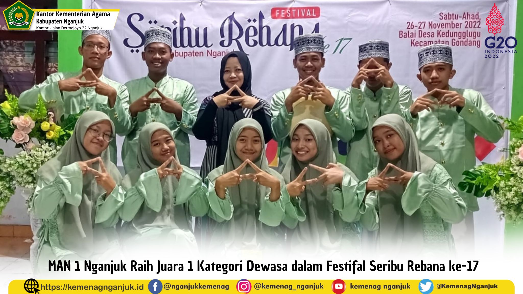 MAN 1 Nganjuk Raih Juara 1 Kategori Dewasa dalam Festifal Seribu Rebana ke-17