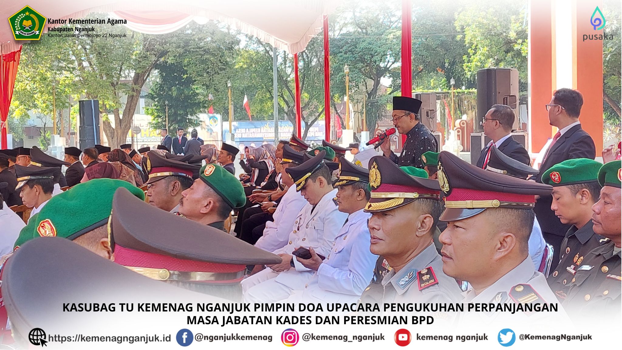 Kasubag TU Kemenag Nganjuk Pimpin Doa Upacara Pengukuhan Perpanjangan Masa Jabatan Kades dan Peresmi
