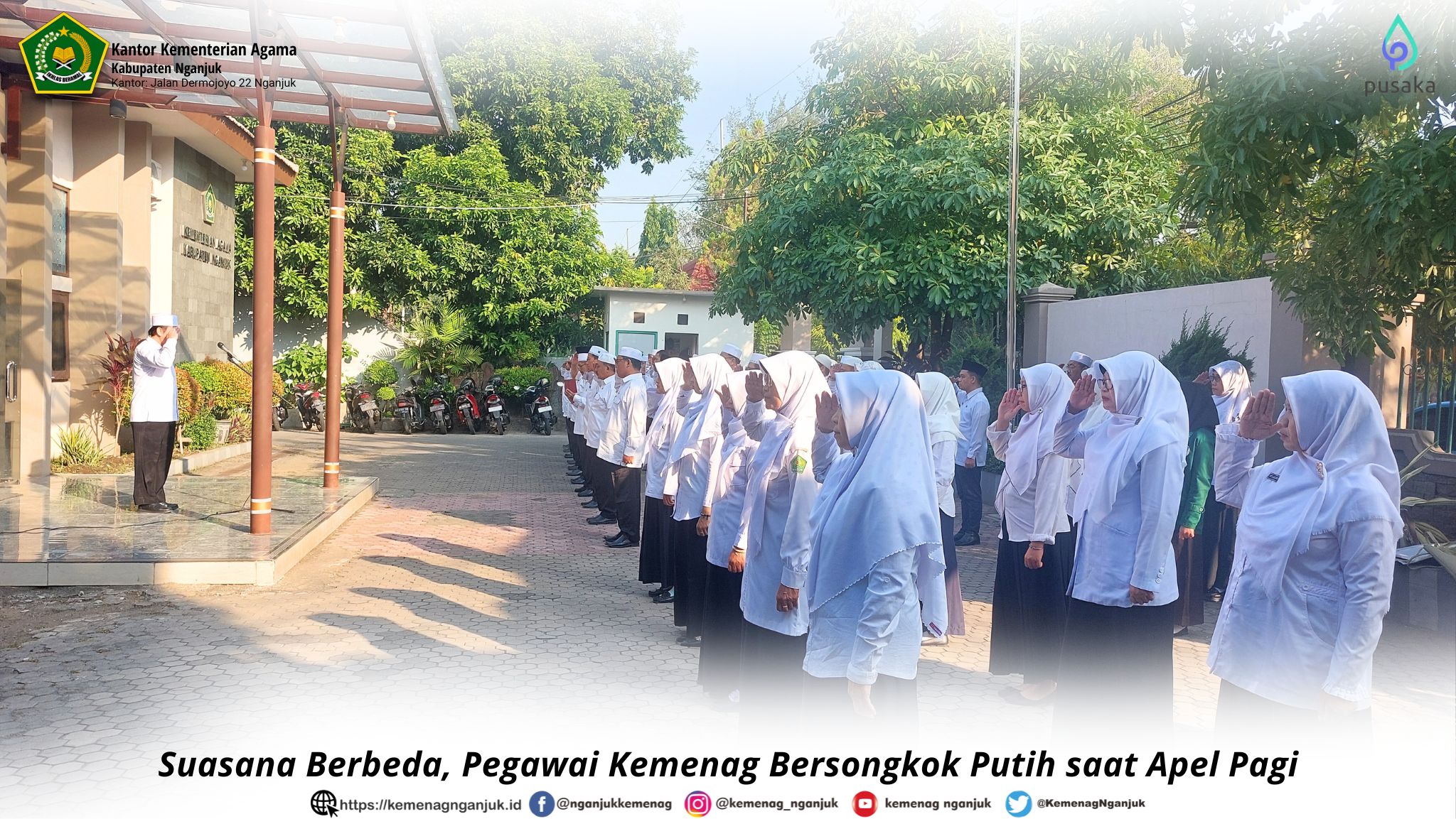 Suasana Berbeda, Pegawai Kemenag Bersongkok Putih saat Apel Pagi