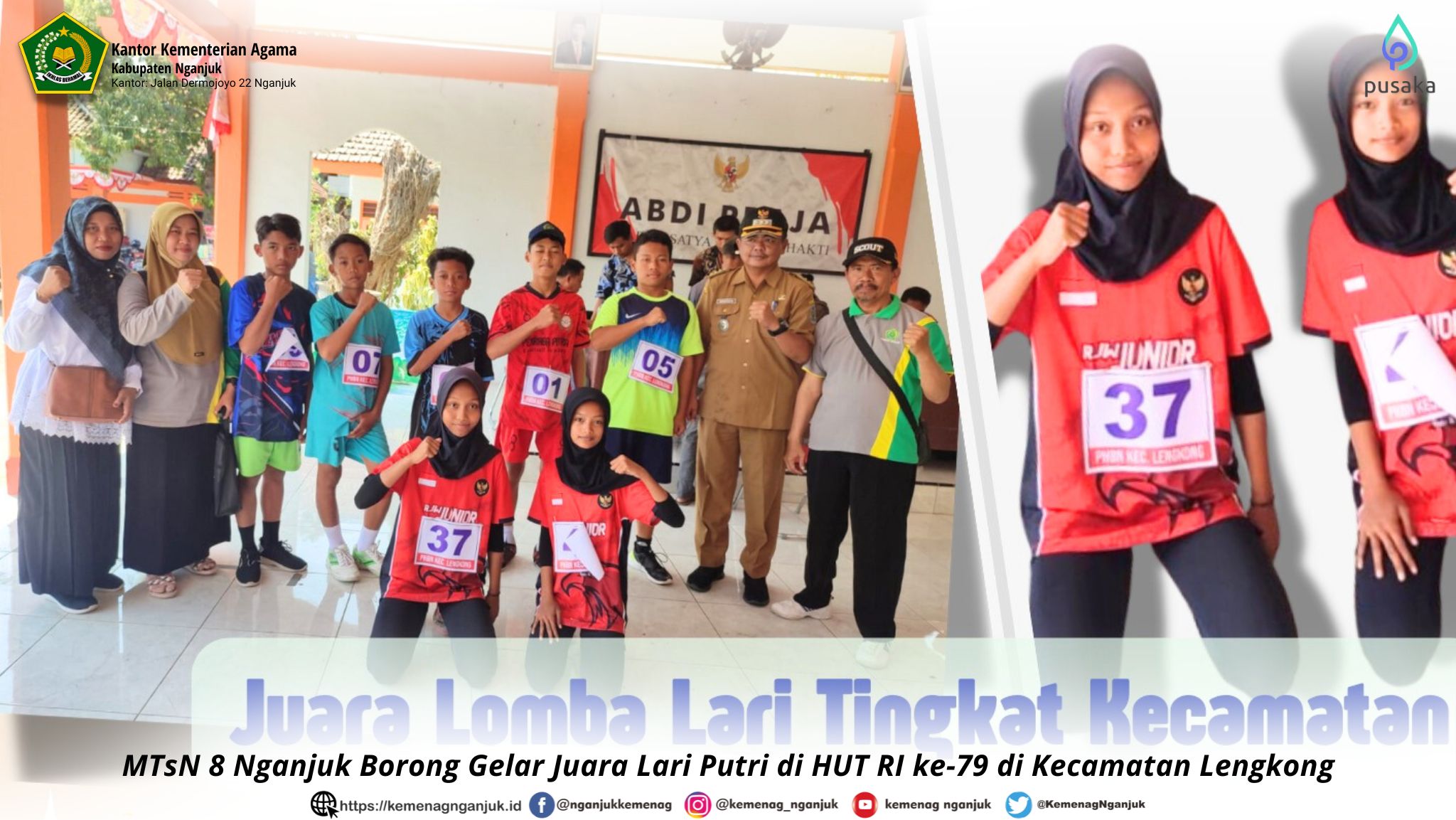 MTsN 8 Nganjuk Borong Gelar Juara Lari Putri di HUT RI ke-79 di Kecamatan Lengkong