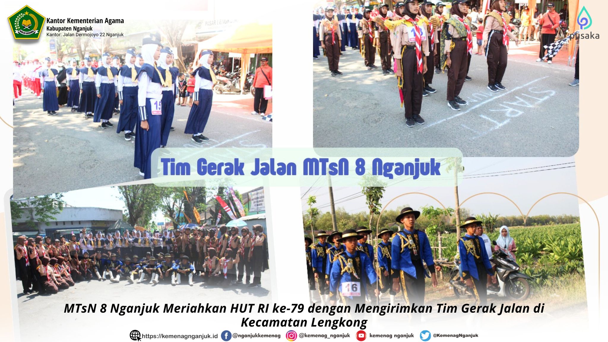 MTsN 8 Nganjuk Meriahkan HUT RI ke-79 dengan Mengirimkan Tim Gerak Jalan di Kecamatan Lengkong