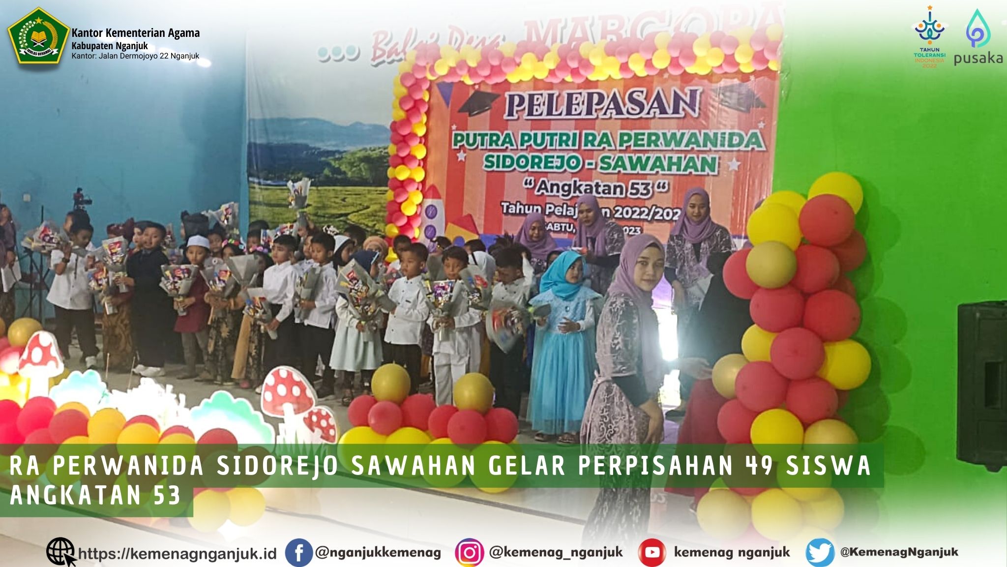 RA Perwanida Sidorejo Sawahan Gelar Perpisahan 49 siswa Angkatan 53