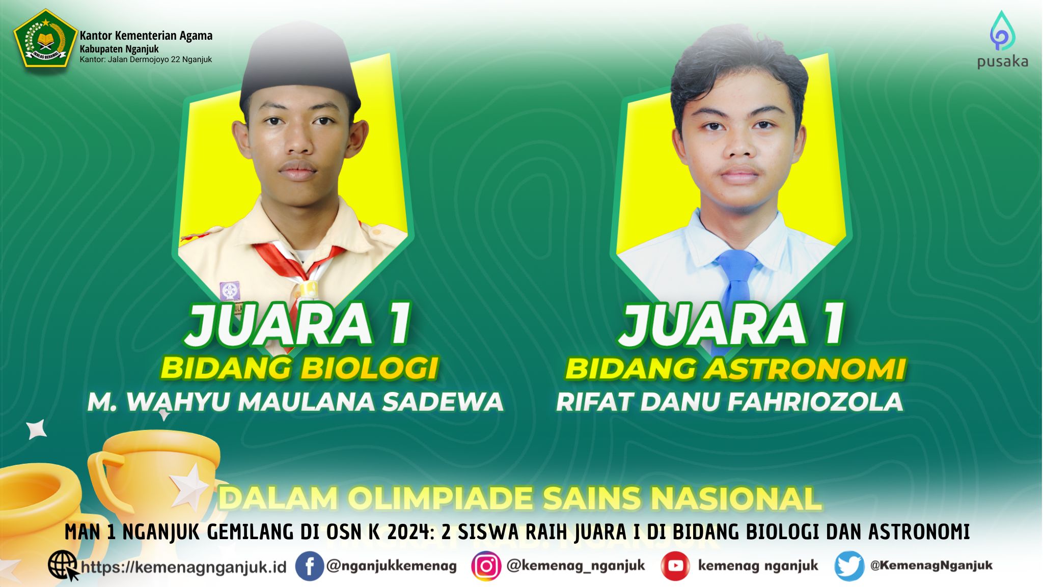 MAN 1 Nganjuk Gemilang di OSN K 2024: 2 Siswa Raih Juara 1 di Bidang Biologi dan Astronomi